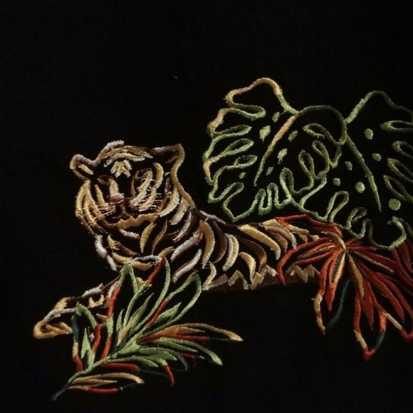 🦓🐯🐆Linen Shift Dress Embroidered w/Safari Animals Sleeveless Black Size 10 - Picture 10 of 15